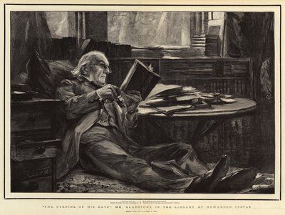 Napjai estéje, Mr Gladstone a Hawarden kastély könyvtárában alkotó: Sydney Prior Hall