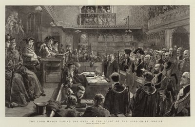 A főpolgármester esküt tesz a főbíró bíróságán alkotó: Sydney Prior Hall