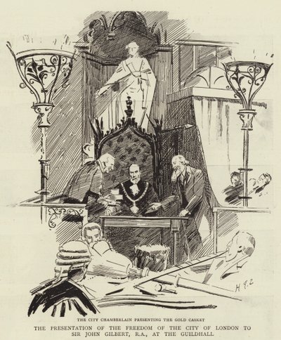 A londoni város szabadságának bemutatása Sir John Gilbertnek, RA, a Guildhallban alkotó: Sydney Prior Hall
