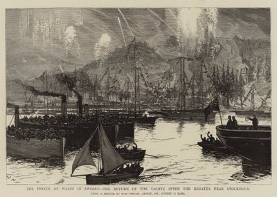 A walesi herceg Svédországban, a jachtok visszatérése a stockholmi regatta után alkotó: Sydney Prior Hall