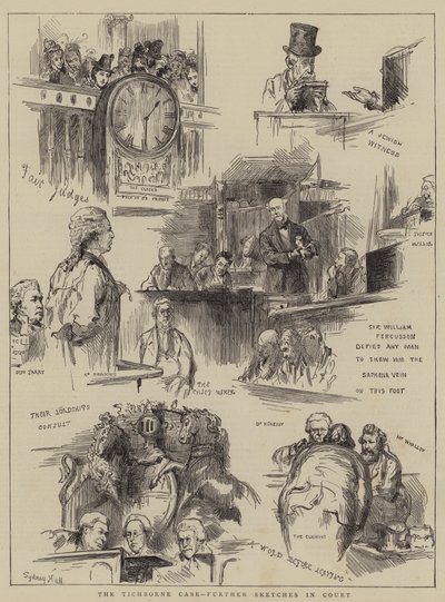 A Tichborne-ügy, további vázlatok a bíróságon alkotó: Sydney Prior Hall