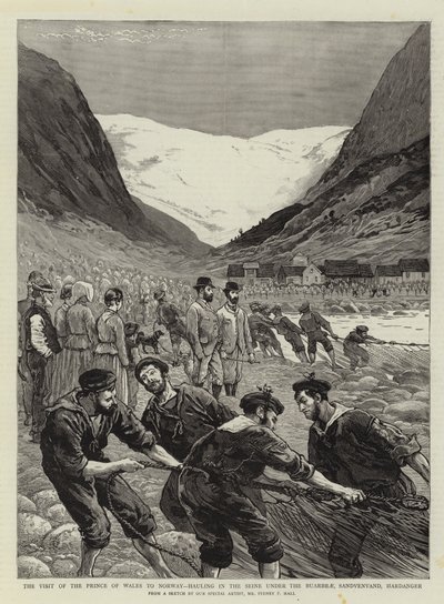 A walesi herceg látogatása Norvégiában, a Szajnán a Buarbrae, Sandvenvand, Hardanger alatt húzva alkotó: Sydney Prior Hall