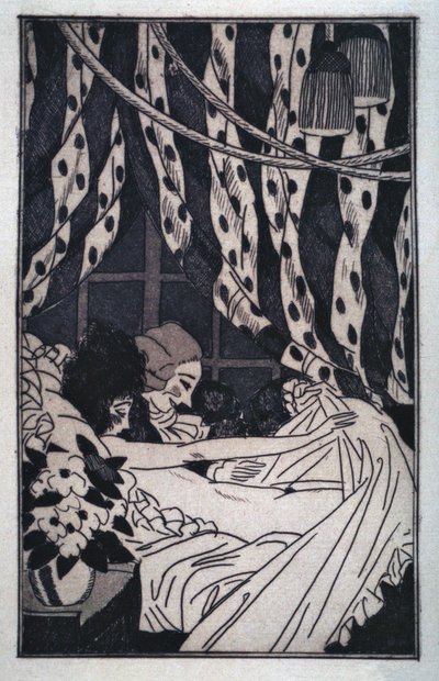 Erotika: Giacomo Casanova (1725-1798) felemeli a lepedőt, hogy meztelen szeretőjéről, a 20. század elején elmélkedjen (rézkarc) alkotó: Sylvain Sauvage