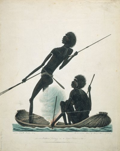 Bark-kenuban horgászó bennszülöttek, 1819 alkotó: T.R. Browne