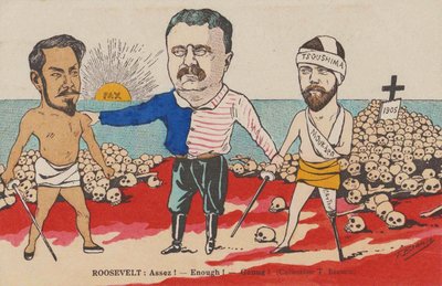 Roosevelt: Assez! - Elég! - Genug! Karikatúra a Portsmouthi Szerződésről, 1905. alkotó: T. Bianco