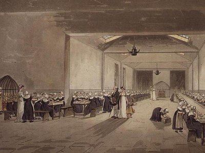 Ebédlő, Asylum, Ackermann „London mikrokozmoszából” alkotó: T. and Pugin A.C. Rowlandson
