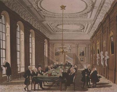 Orvosi Főiskola Ackermann „London mikrokozmoszából” (színes metszet) alkotó: T. and Pugin A.C. Rowlandson