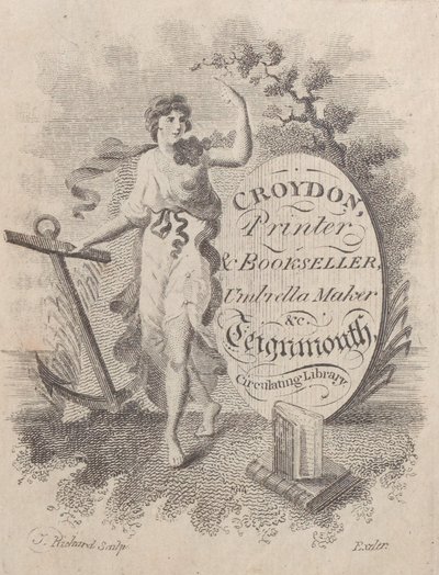Kereskedelmi kártya Croydon, nyomda, könyvkereskedő és esernyőkészítő számára, 19. század, 19. század. alkotó: T. Rickard