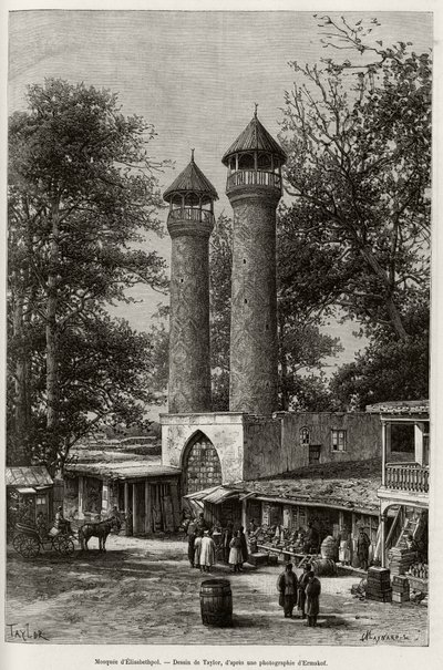 Elisabethpol (vagy Gandja, vagy Kirovabad, Azerbajdzsán) mecsetje. Taylor gravírozása Madame B.Chantre akadémiai tiszt „A travers l