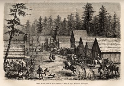 Cisco, Placer grófja (Nevada) állomása, ahol fel lehet szállni a Pacific Railway (Pacific Railway) gyorsvonatára, amelyet Taylor rajza nyomán vésett, amely az 1868-as Washingtonból San Franciscóba vezető utat illusztrálja, L. Simonin, kiadta az „L alkotó: T Taylor