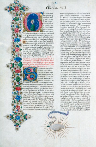 Megvilágított kéziratos oldal Decamerontól, Giovanni Boccaccio, olasz, c1467. alkotó: Taddeo Crivelli