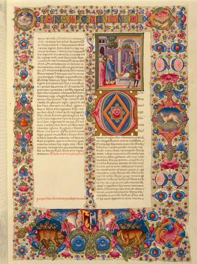 Olaszország, a Krónikák második könyvének incipitája vagy a Paralipomenon II. miniatúrája a Borso d
