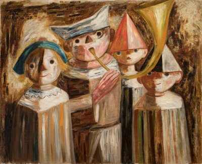 Négy gyermek trombitával alkotó: Tadeusz Makowski