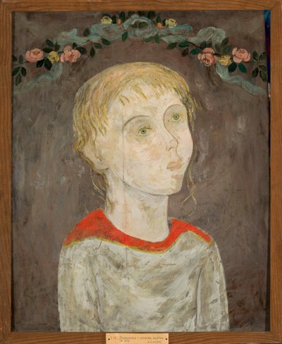 Lány virágfüzérrel alkotó: Tadeusz Makowski