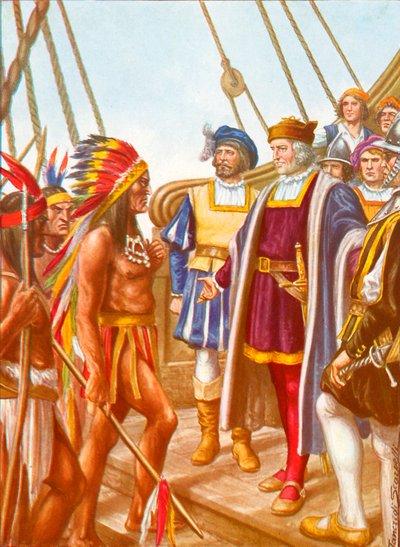 Kolumbusz a Santa Maria, the Cacicco Guacanagarit, a bennszülöttek főnökét fogadja alkotó: Tancredi Scarpelli