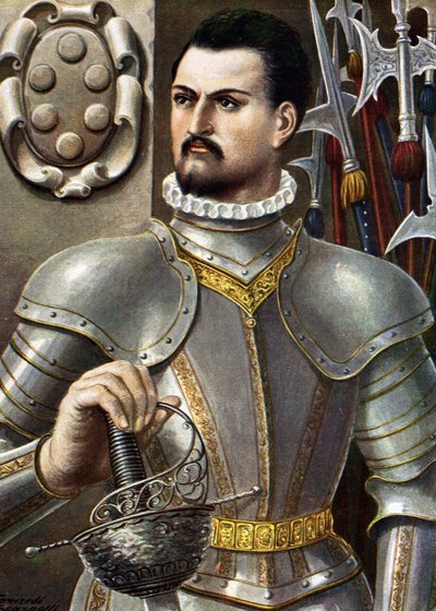 Jean de Medicis, Jean des Bands Noires (Giovanni dalle Bande Nere) portréja (1498-1526) Olasz condottiere Tancredi Scarpelli (1866-1937) illusztrációja Paolo Giudici "" Storia d