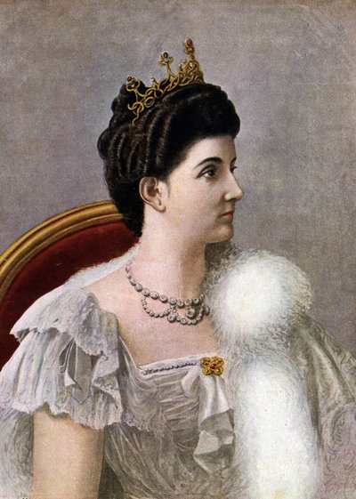 Portrait of the Queen of Italy Helene (Elena) of Montenegro (1873-1952) Illustration by Tancredi Scarpelli (1866-1937) from “Storia d