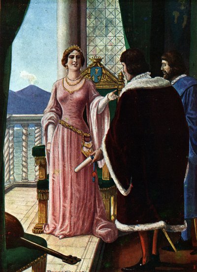 II. Joanna nápolyi királynő (Giovanna di Napoli vagy Anjou Durazzo) (1373-1435) örökbefogadó fiát, Anjou-i Lajost (1403-1434) jelölte ki. Tancredi Scarpelli (1866-1937) illusztrációja a "" Sto-ból alkotó: Tancredi Scarpelli