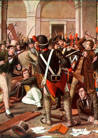 A torinói egyetem diákjainak lázadása, 1821 alkotó: Tancredi Scarpelli