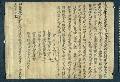 BL.Stein Roll 8820032 „A világ tíz királya” („Shi Wang Jing Tu”), egy oldal egy szútrából (egy Buddha beszéde) Dunhuang (tinta pergamenen) alkotó: Tang Dynasty Chinese School