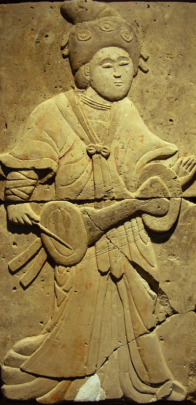 Terrakotta sztélé zenésszel, Tang-dinasztia alkotó: Tang Dynasty Chinese School
