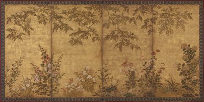 Mimóza fa, mák és egyéb nyári virágok, Edo időszak, 1630-1670. alkotó: Tawaraya Sosetsu