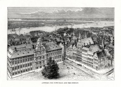 Városháza és Schelde folyó, Antwerpen, Belgium, 1879 alkotó: Taylor