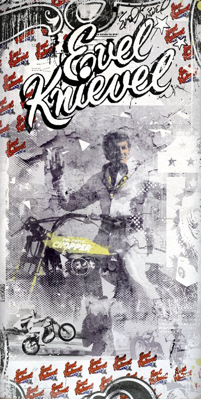 Evel Knievel, 2015 (kollázs, vászon) alkotó: Teis Albers