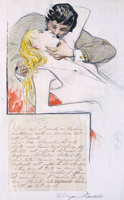 A csók, Telemaco Signorini (1835-1901) (rajz) alkotó: Telemaco Signorini