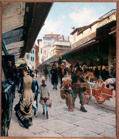 Kilátás a Ponte vecchio-ra Firenzében - olaj, vászon alkotó: Telemaco Signorini