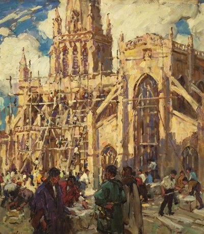 St Mary Redcliffe újjáépítése, 1920 körül (olaj, karton) alkotó: Terrick Williams