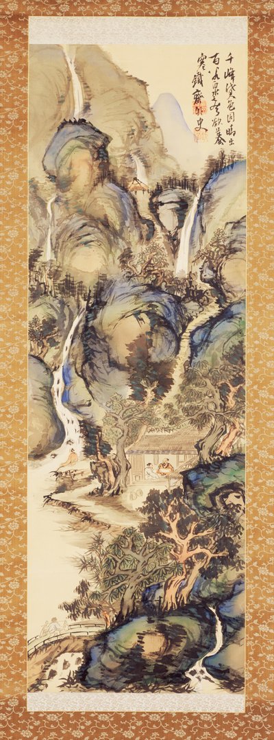 Kék-zöld táj, 1910-es évek eleje (Függő tekercs: tinta és szín selyemen) alkotó: Tessai Tomioka
