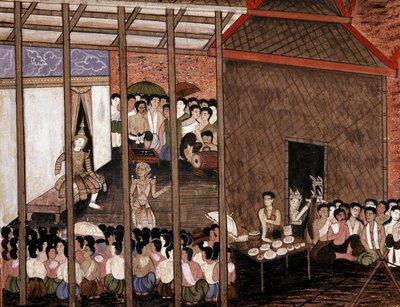 A tömeg színházi előadást néz (falfestmény) alkotó: Thai School