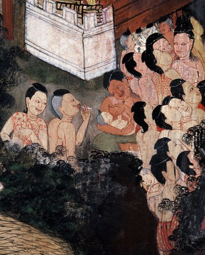 Temetésen színházi előadásokat néző tömeg (falfestmény) alkotó: Thai School