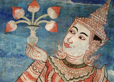 Részlet egy falfestményről a Viharnban, a Wat Phra Singhben alkotó: Thai School