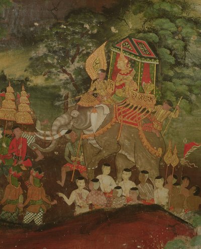 Sanjaya király egy elefánton, Wat Suwannaram, Dhonburi, 1831 alkotó: Thai School