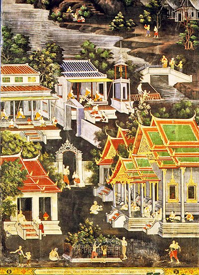 A szerzetesek élete, Wirharn Sasada, Wat Bowonniwet Vihara, Bangkok (freskó) alkotó: Thai School