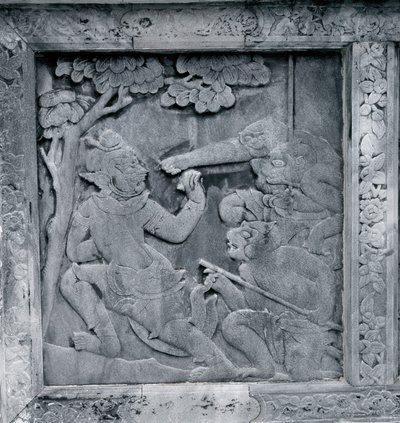 A Ramakient (Ramayana) ábrázoló domborművek sorozatának egyike alkotó: Thai School
