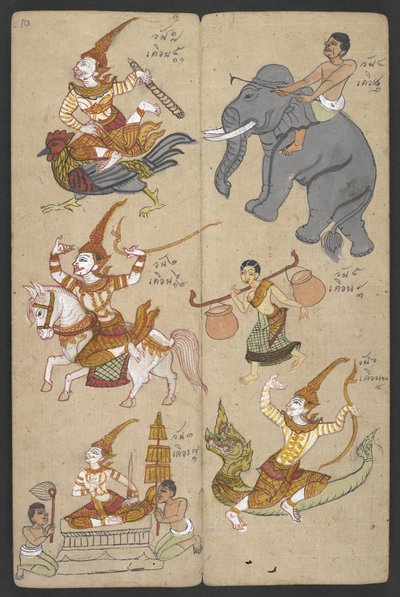 Vagy 16455 f.10r, Állatok a zodiákusból, Phrommachatból (pergamen) alkotó: Thai School