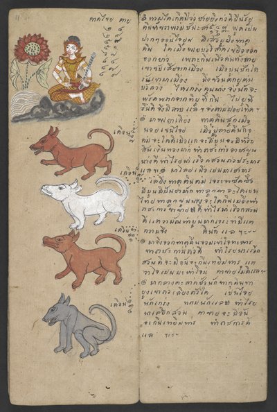 Vagy 16455 f.11r, Animals from the Zodiac, from Phrommachat (pergamen) alkotó: Thai School
