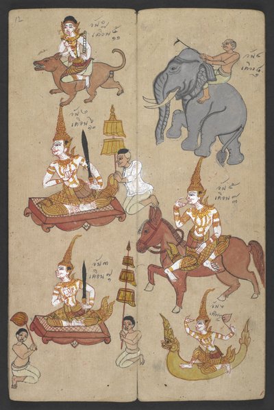 Vagy 16455 f.12r, Animals from the Zodiac, from Phrommachat (pergamen) alkotó: Thai School