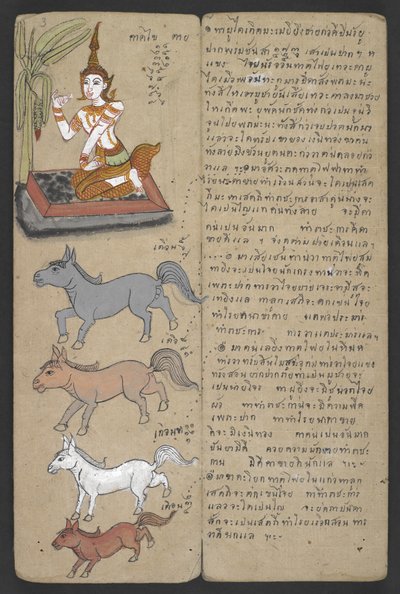Vagy 16455 f.3r, Animals from the Zodiac, from Phrommachat (pergamen) alkotó: Thai School