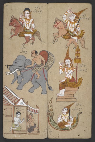 Vagy 16455 f.4r, Animals from the Zodiac, from Phrommachat (pergamen) alkotó: Thai School