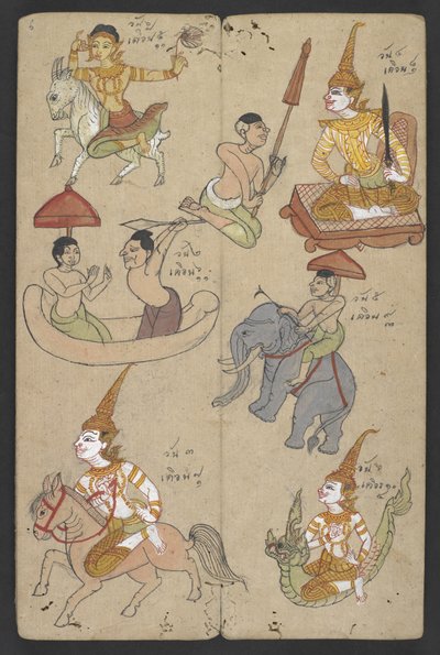 Vagy 16455 f.6r, Animals from the Zodiac, from Phrommachat (pergamen) alkotó: Thai School