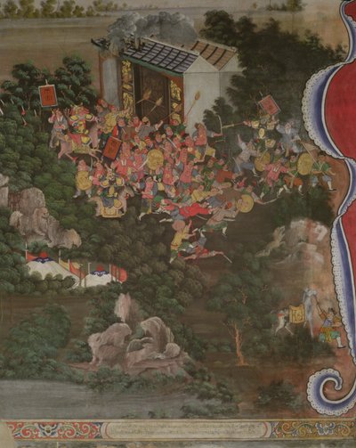 Kínai hatású jelenet, Sala Geng, Wat Bowonniwet Vihara, Bangkok alkotó: Thai School
