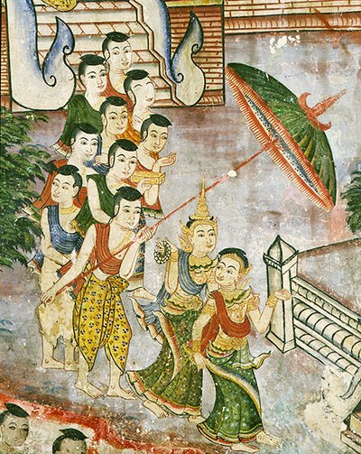 Wiharn Laikarn, epizód a Jataka Sang Thongból (freskó) alkotó: Thai School