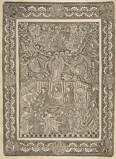 A Szűz halála, mennybemenetele és megkoronázása, kb. 1470-85. alkotó: The Master of the Mountainlike Clouds