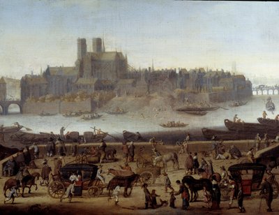 A rakpart és a Tournelle híd Párizsban. Kilátás a dokkra és La Cite szigetére. Theodor Matham (1606-1676) festménye 1646 Párizs, Carnavalet Múzeum alkotó: Theodor (attr. to) Matham