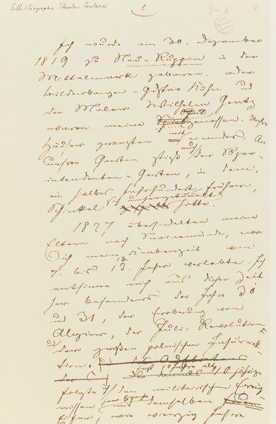 Oldal Fontane önéletrajzából (toll és tinta papíron) alkotó: Theodor Fontane