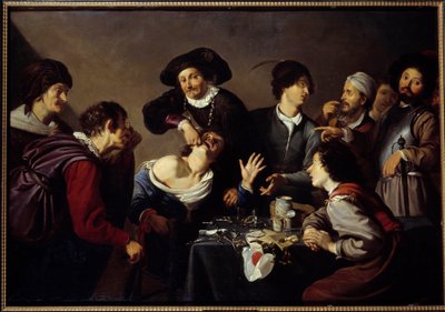 A fogeltávolító A fogorvos körülveszi asszisztenseit, és a műszerek kitépik a páciens fogát. Theodore Rombouts festménye alkotó: Theodor Rombouts